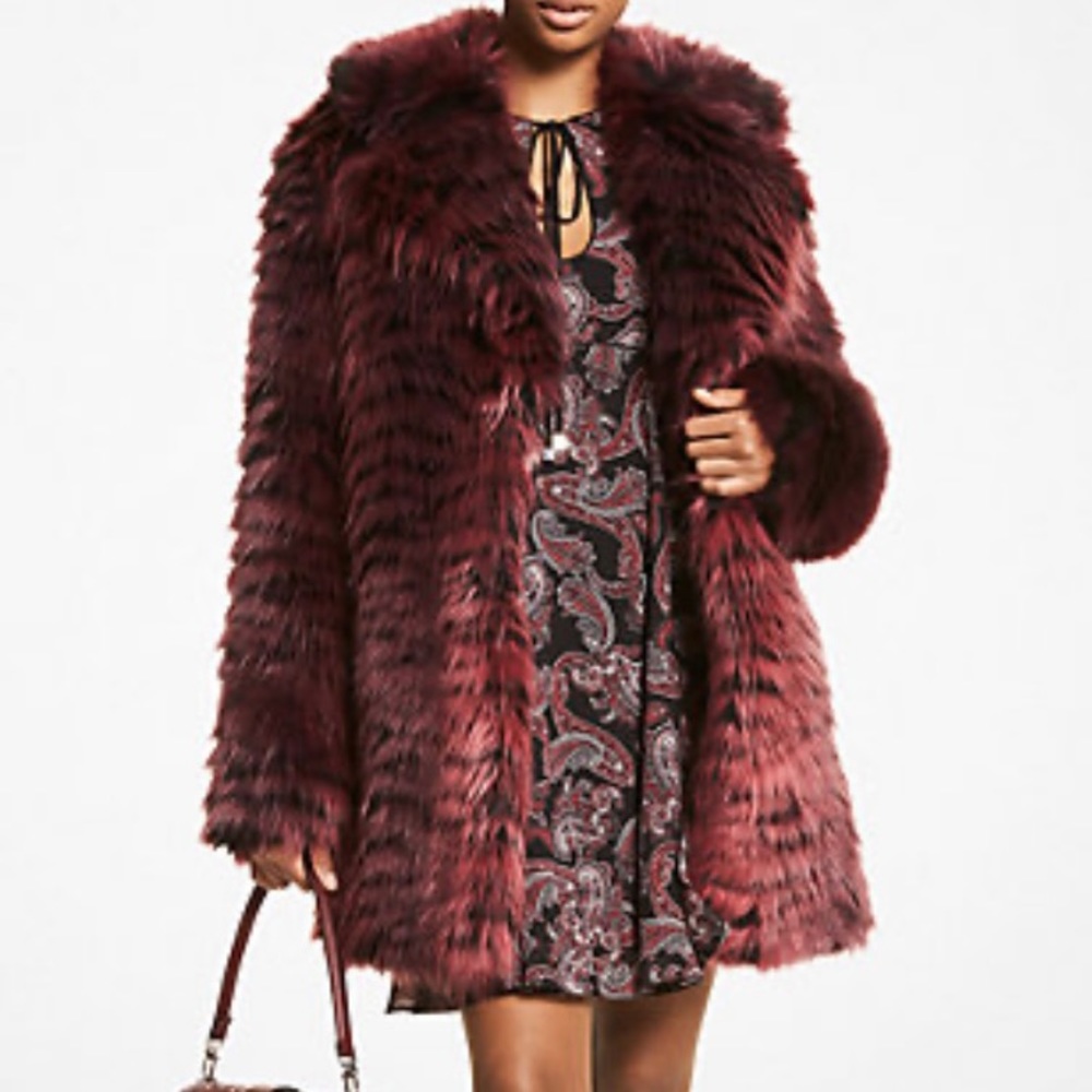 MICHAEL Michael Kors Faux Fur Coat in Burgundy